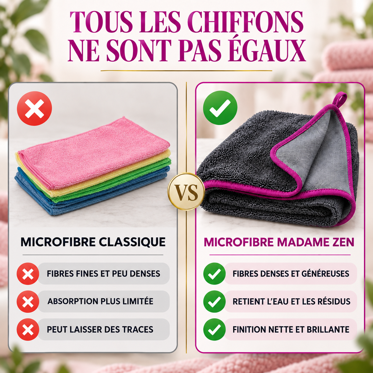 MadameZen™ — La Microfibre Anti-Traces et Sans Peluches